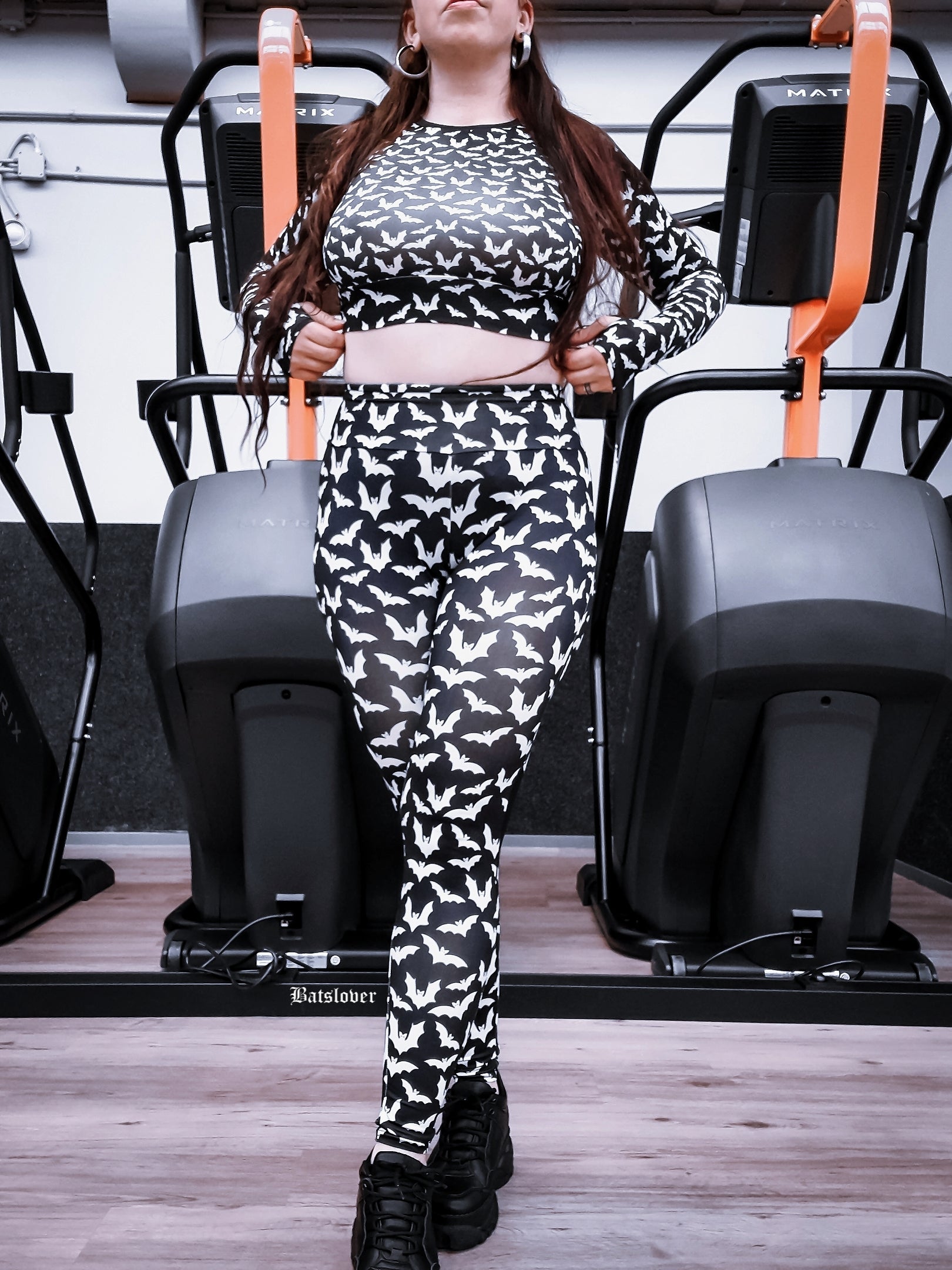 Bat black & White Sport Set With Backless Top And Leggings spookydoll