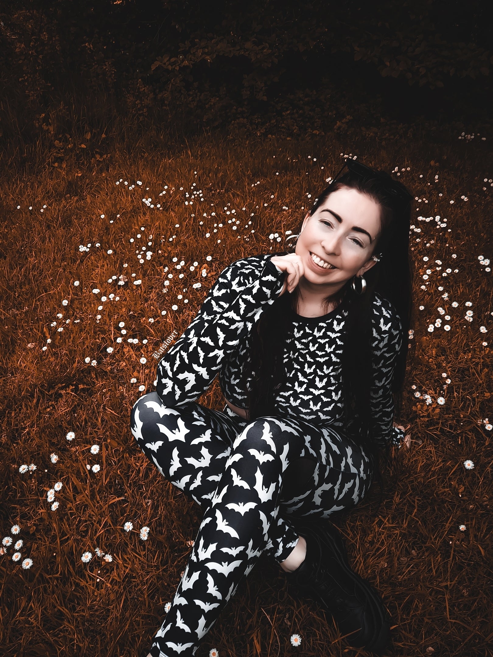 Bat black & White Sport Set With Backless Top And Leggings spookydoll