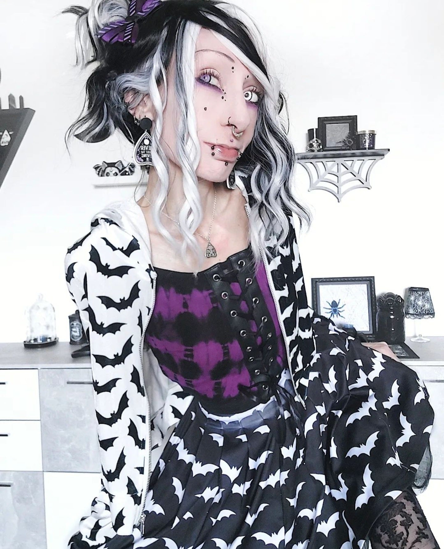 Bat Pleated Mini Skirt spookydoll