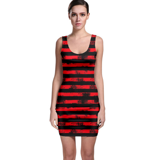 Red Grunge Stripe Bodycon Dress freeshipping - Gothdollbymika