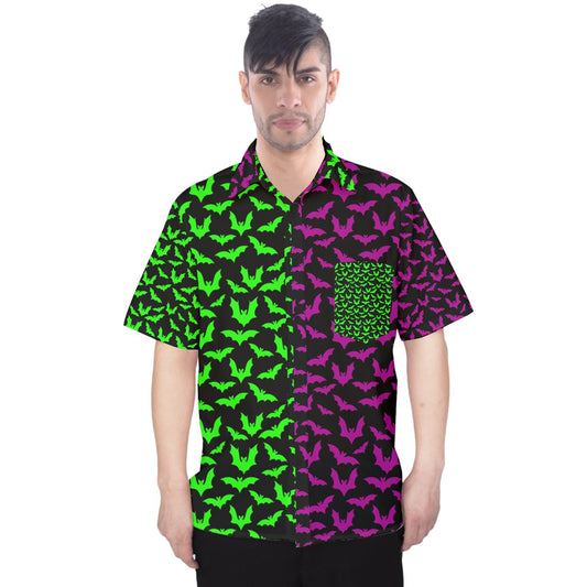 Purple & Green Bats Button Shirt Gothdollbymika