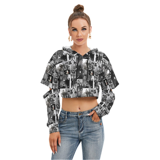 Addams Family Crop Hoodie With Hollow Out Sleeve