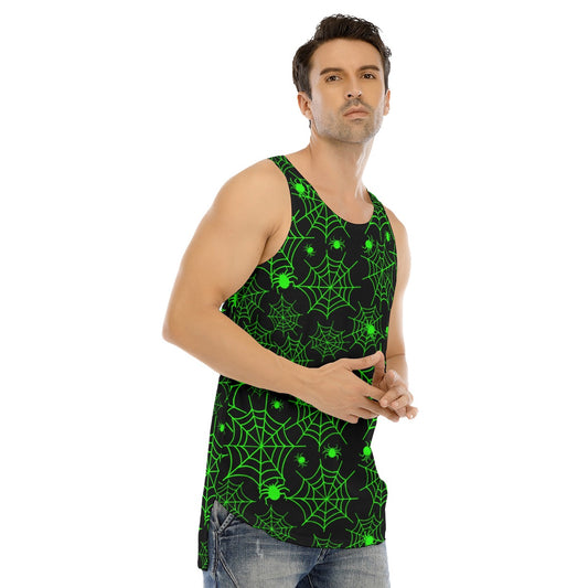 Neon Spiderweb Curved Hem Long Tank Top