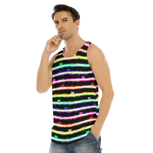 Stripe Cat Rainbow Curved Hem Long Tank Top