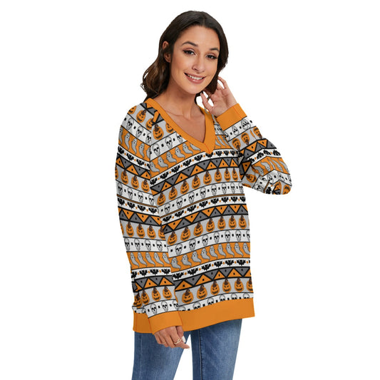 Halloween Holiday V-neck Knitted Sweater