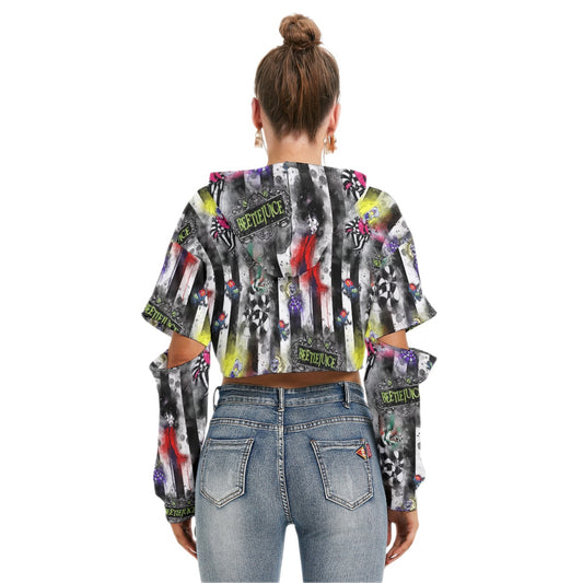 Beetlejuice Cropped Hoodie With Hollow Out Sleeve
