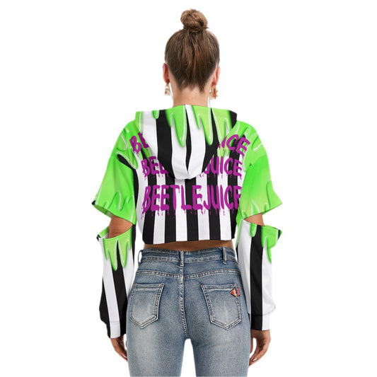 Beetlejuice Crop Hoodie With Hollow Out Sleeve