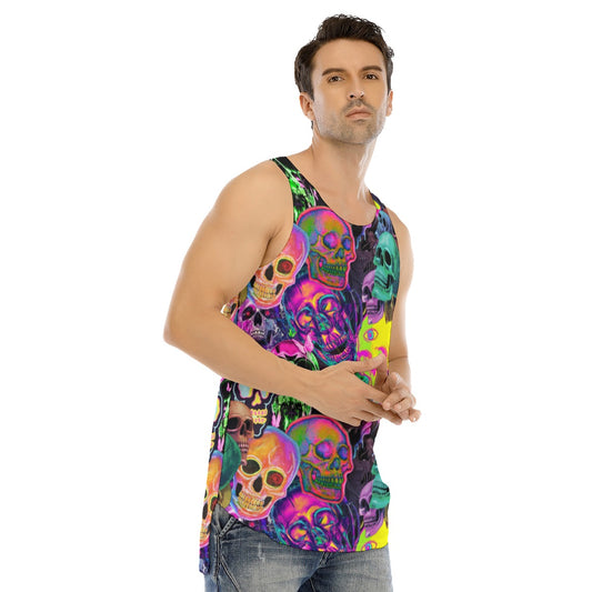 Neon Skull Men's Curved Hem Long Tank Top spookydoll