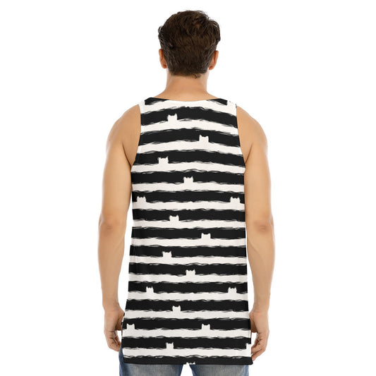 Stripe Cat Curved Hem Long Tank Top