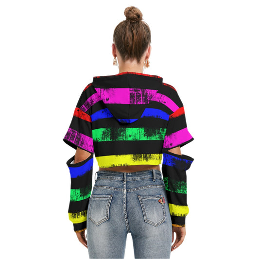 Rainbow crop Hoodie With Hollow Out Sleeve