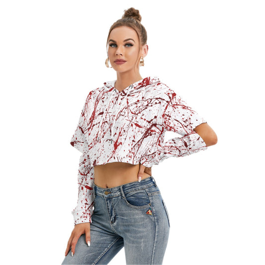 Bloody White Crop Hoodie With Hollow Out Sleeve