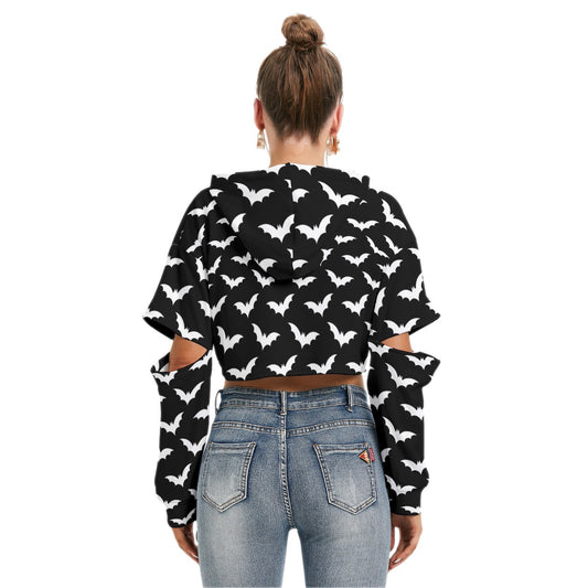 Bat Crop Hoodie With Hollow Out Sleeve