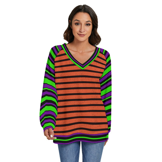 Halloween Striped V-neck Knitted Sweater