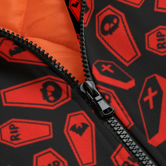 Coffin Red Knitted Fleece Bomber Jacket spookydoll