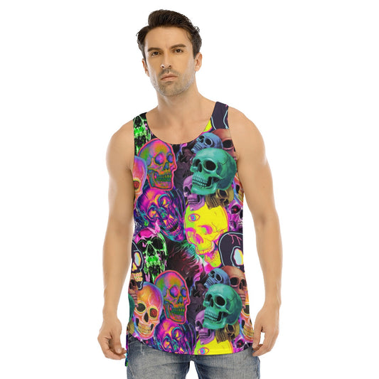 Neon Skull Men's Curved Hem Long Tank Top spookydoll