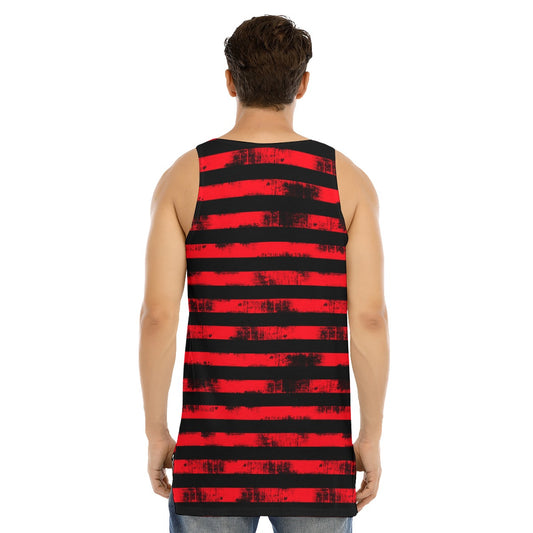 Red Stripe Curved Hem Long Tank Top