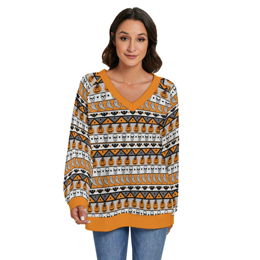 Halloween Holiday V-neck Knitted Sweater