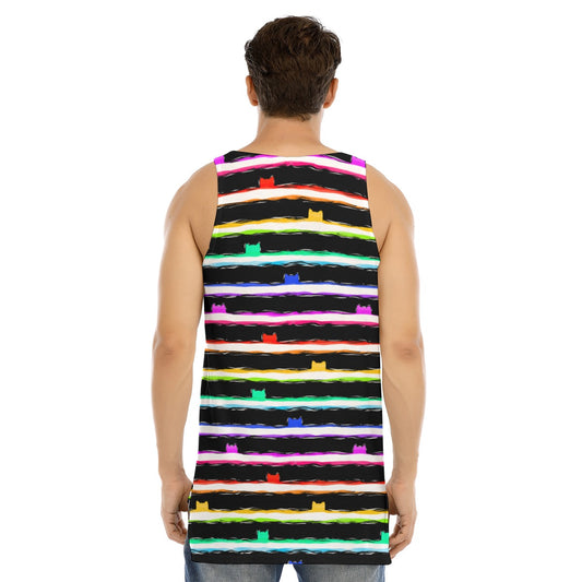 Stripe Cat Rainbow Curved Hem Long Tank Top