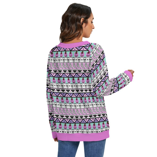 Pastel Halloween Holiday V-neck Knitted Sweater