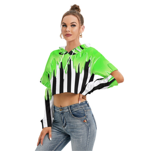 Beetlejuice Crop Hoodie With Hollow Out Sleeve