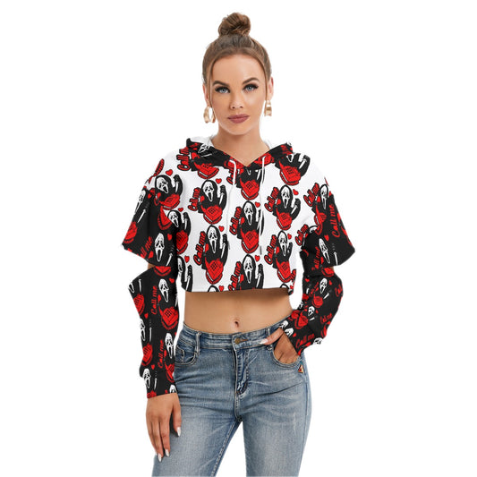 Ghostface Split Crop Hoodie With Hollow Out Sleeve