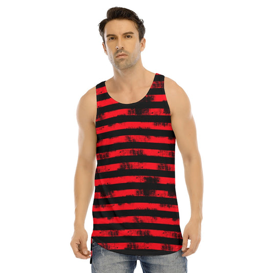 Red Stripe Curved Hem Long Tank Top