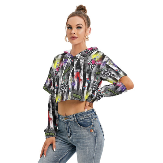Beetlejuice Cropped Hoodie With Hollow Out Sleeve