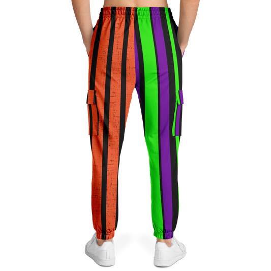 Split Stripe Orange and Green Cargo Sweatpants Unisex Subliminator