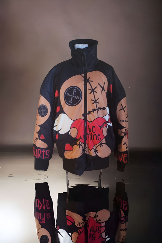 Voodoo Valentine Knitted Fleece Bomber Jacket spookydoll