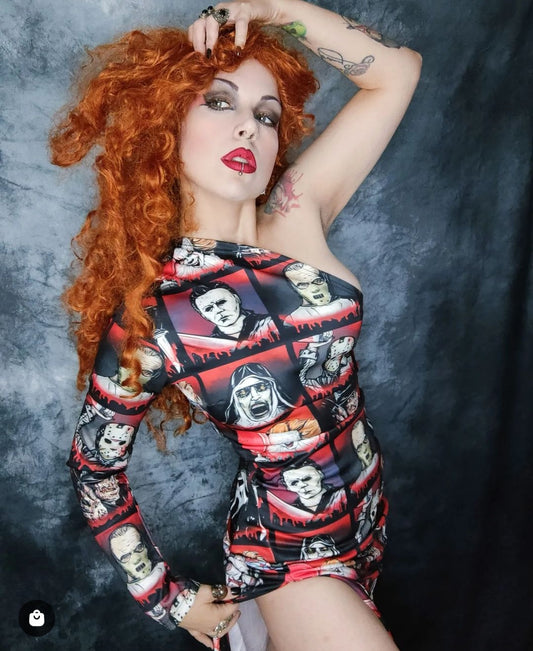 Horror Buddies Half Sleeve Slit Dress EPROLO-POD