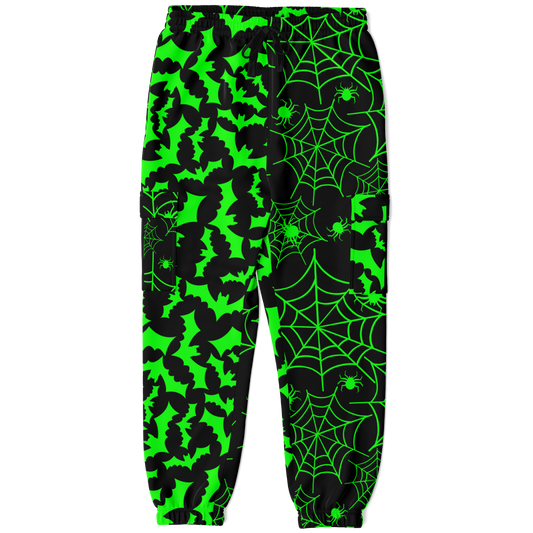 NEON GREEN SPLIT BAT & SPIDERWEB Cargo Pants Subliminator