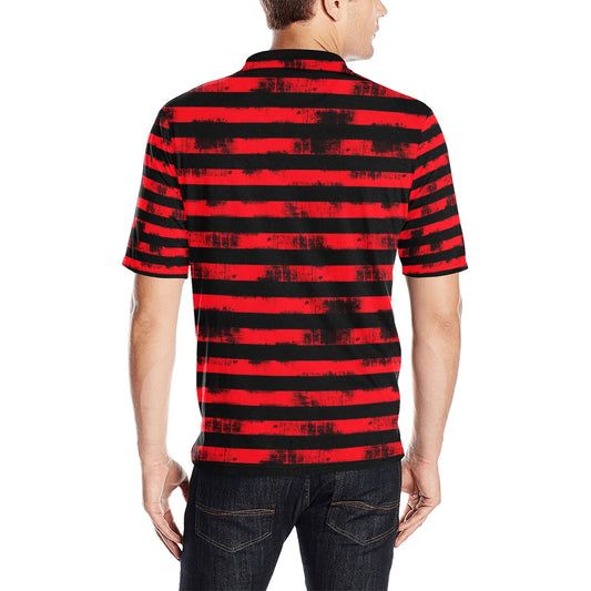 Red Grunge Stripe Polo Shirt Inkedjoy