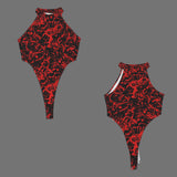 Blood Splatter halter high slit bodysuit