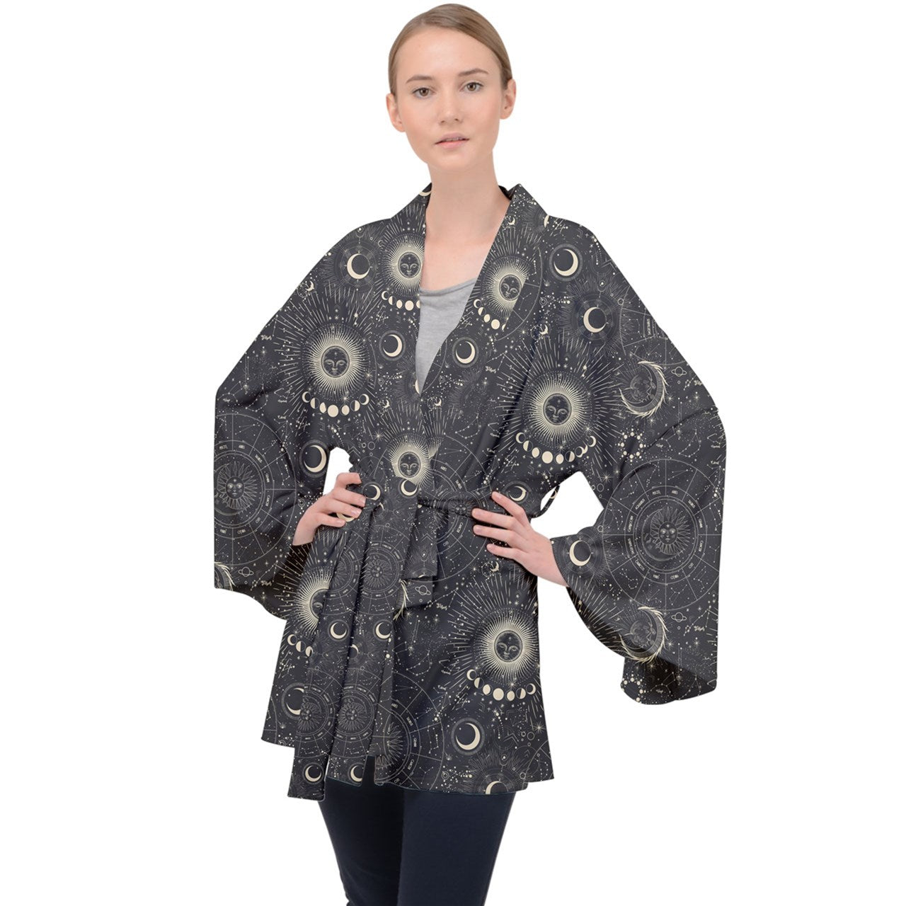 Zodiac Long Sleeve Velvet Kimono