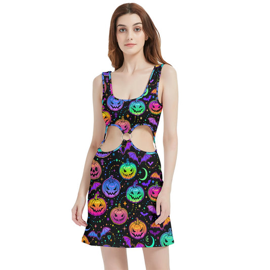 Neon Pumpkin/Bat's Velvet Cutout Dress