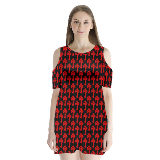 Cross Red Shoulder Cutout Dress