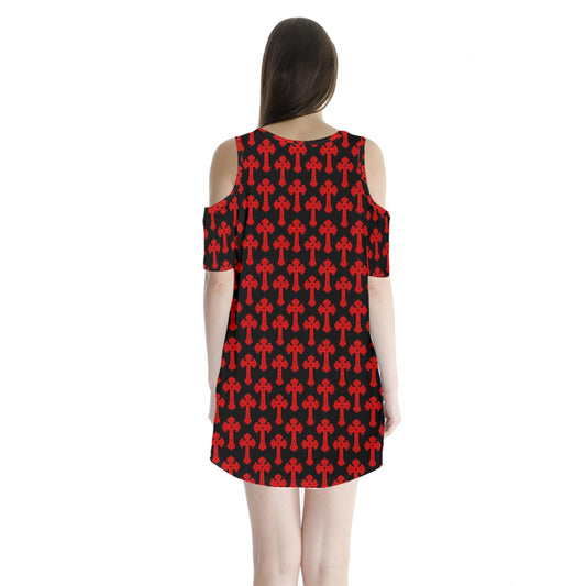 Cross Red Shoulder Cutout Dress