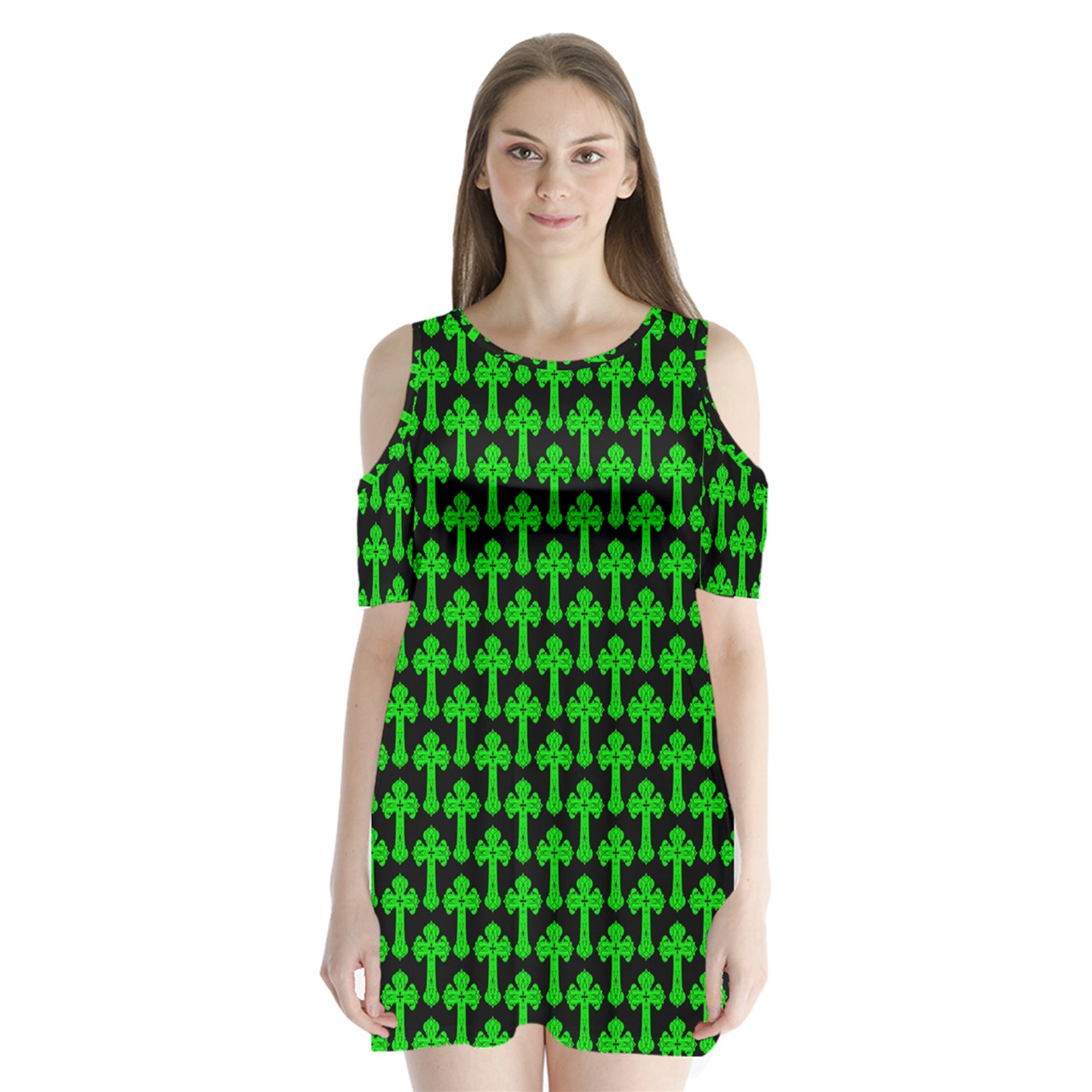 Cross Green Shoulder Cutout Dress