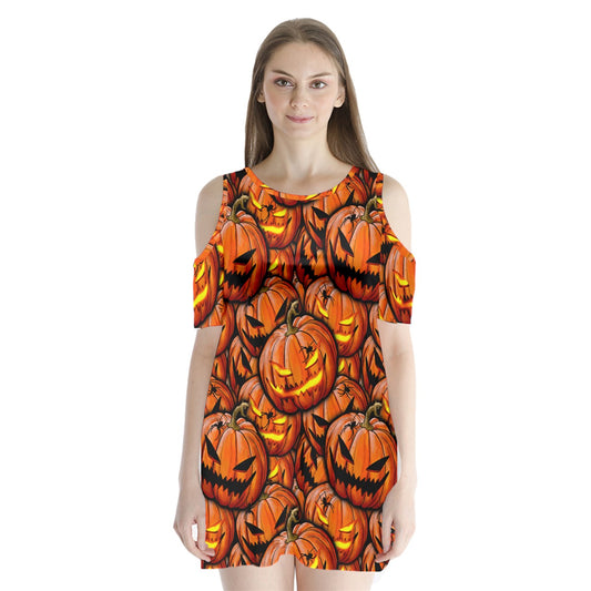 pumpkin & spider Shoulder Cutout Dress
