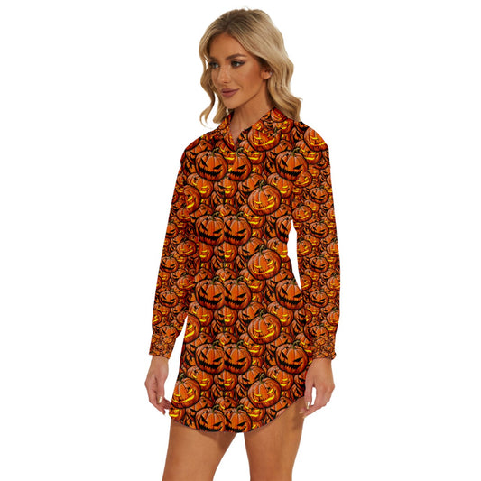 Pumpkin & Spider Long Sleeve Shirt Dress