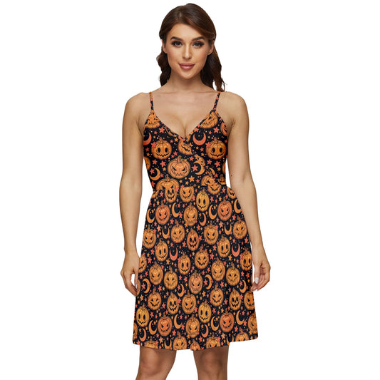 Pumpkin & Stars V-Neck Pocket Dress