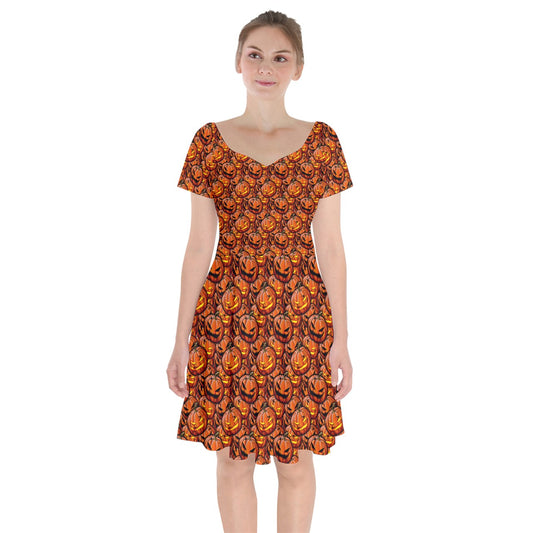 Pumpkin & Spider Short Sleeve Bardot Dress