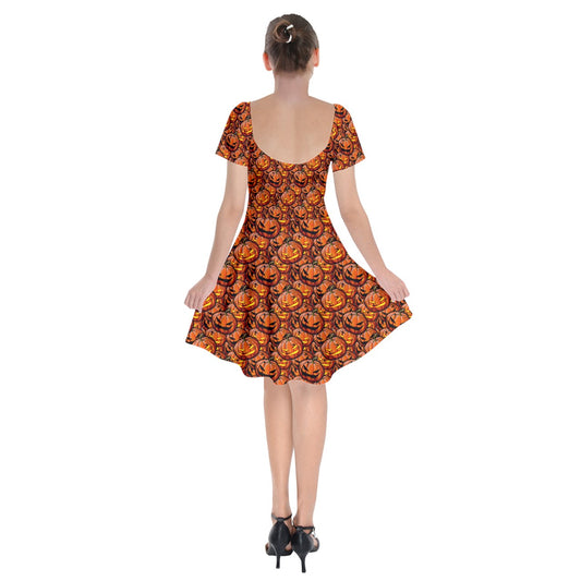 Pumpkin & Spider Short Sleeve Bardot Dress