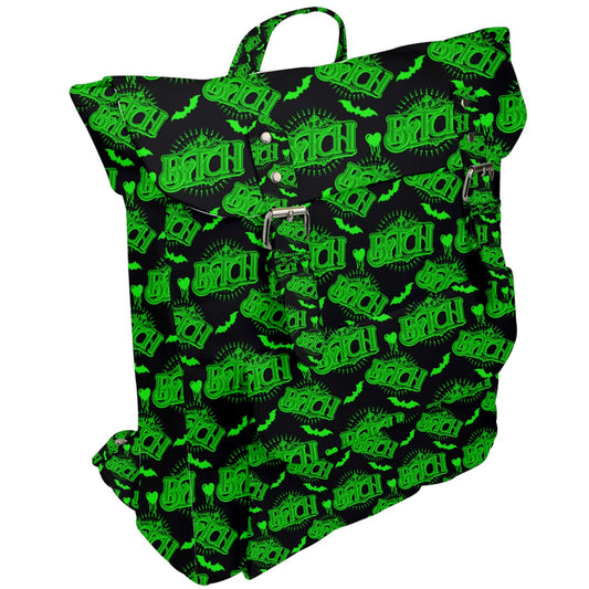 Bit*h Neon Green Buckle Up Backpack
