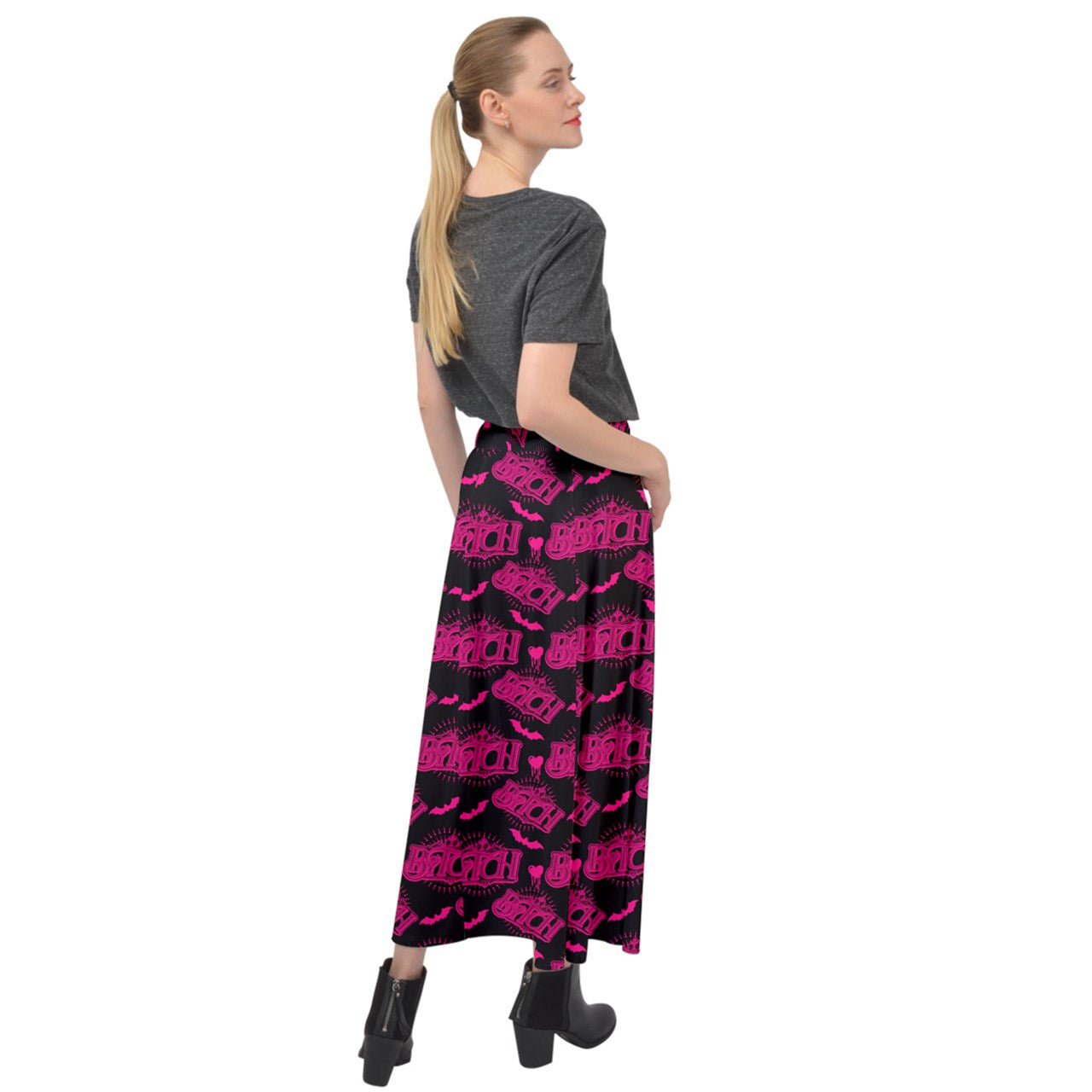 Bit*h Pink Velour Split Maxi Skirt