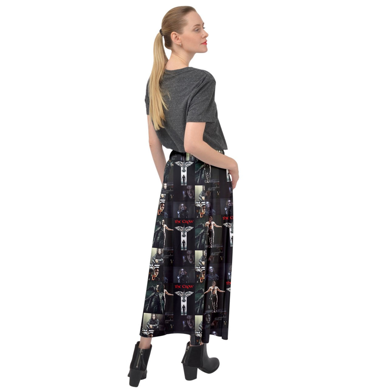 Raven Collage Velour Split Maxi Skirt