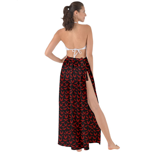 Red Bats Maxi Chiffon Tie-Up Sarong Swim