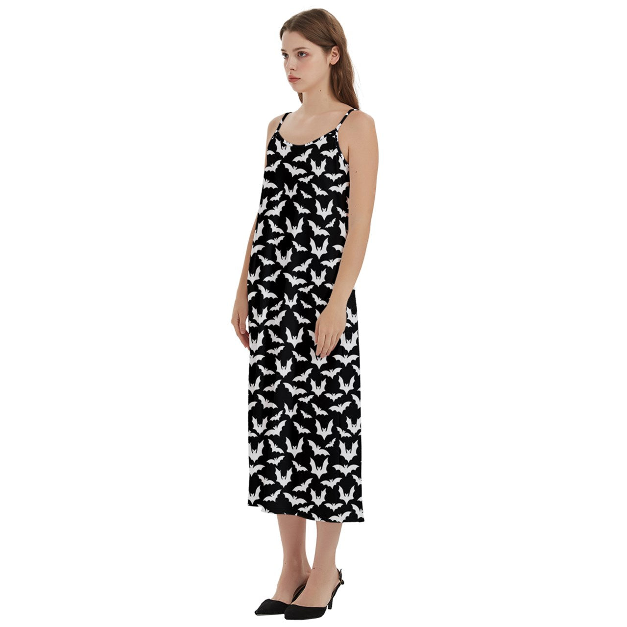 B&W Bat Spaghetti Strap Midi Dress