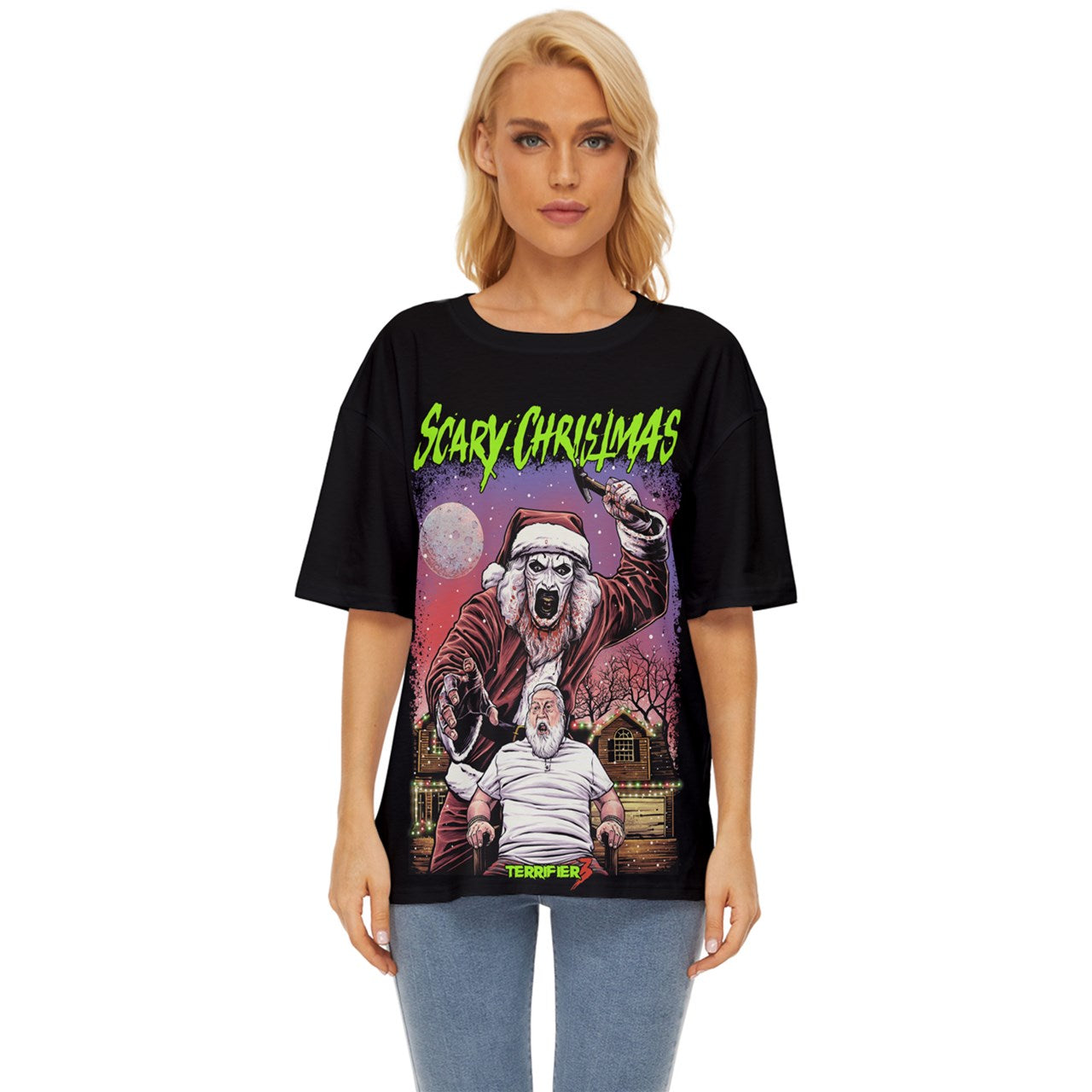 Scary Christmas Art Oversized Basic T-Shirt