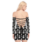 Oogie Boogie NBC B&W Off-shoulder Back Lace-up Dress